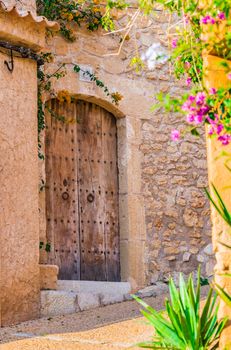 View of old wooden front door residence entrance