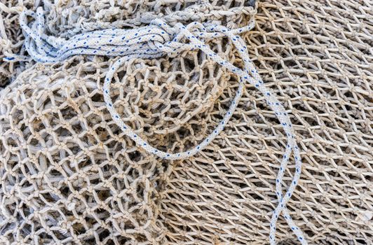 Close-up of old fishing nets background texture