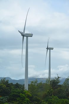 RIZAL, PH - DEC. 21: Pililla wind farm windmills on December 21, 2019 in Pililla, Rizal, Philippines.