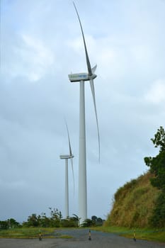 RIZAL, PH - DEC. 21: Pililla wind farm windmills on December 21, 2019 in Pililla, Rizal, Philippines.