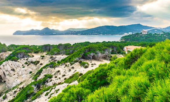 Coast view of the bay in Cala Rajada on Mallorca island, Spain Mediterranean sea