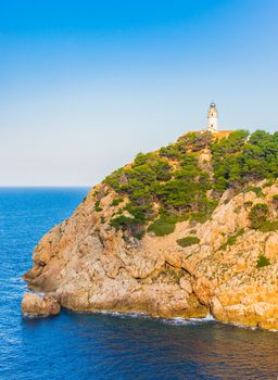Lighthouse at the cape in Cala Ratjada on Mallorca, Spain Balearic islands
