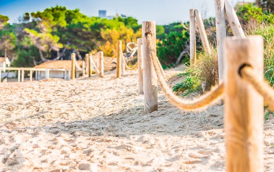 Sand dunes at the beach of Cala Aguall in Cala Ratjada on Mallorca, Spain Mediterranean sea