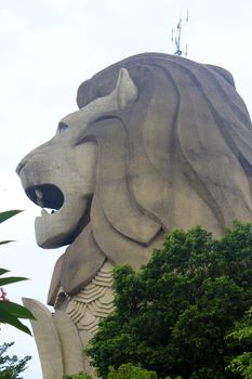 SENTOSA ISLAND, SG - OCT. 19: Sentosa Merlion attraction statue on October 19, 2015 in Sentosa, Singapore. Sentosa Merlion is a gigantic 37 meter-tall replica of the Merlion which was completed in 1995.