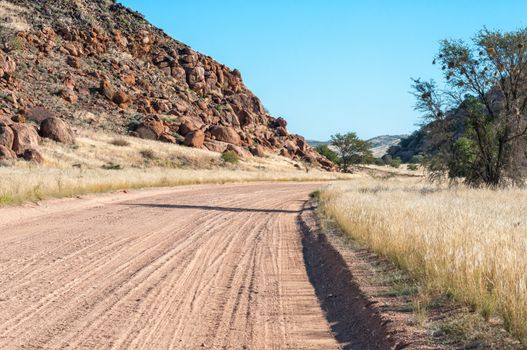 Road D3254 near the Damara Living Museum in Damaraland, Namibia