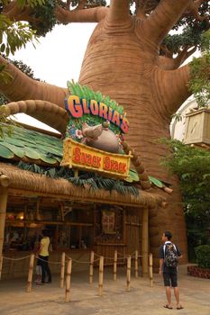 SENTOSA, SG - APRIL 5 - Universal Studios Singapore Madagascar theme Glorias snack shack on April 5, 2012 in Sentosa, Singapore.