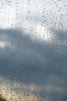 Drops of rain on the window (glass). Shallow DOF.