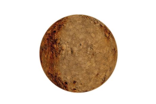 Weathered stone rock in a round planet sphere shape cut out and isolated on a white background 