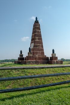 Vertical photo of the Henry Hill monument in Manassas Battlefield Park in Virginia.