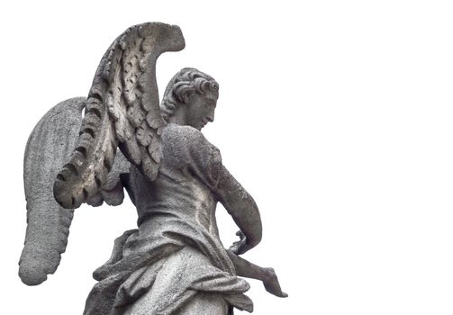Statue of an angel on white background.