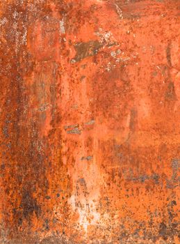 Bright orange panel with oxidized or rusty marks produce a colorful painted surface that is full of texture and patterns.