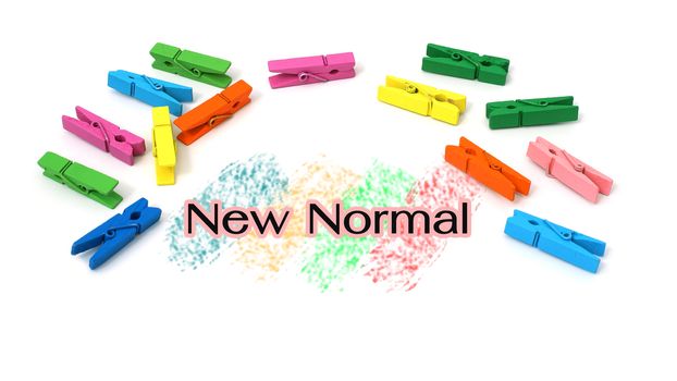 New normal text with colorful clips isolated on white background.