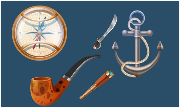 mock up illustration of treasure hunt game equipments on abstract backgrounds