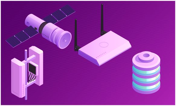 mock up illustration of satellite communications on abstract background