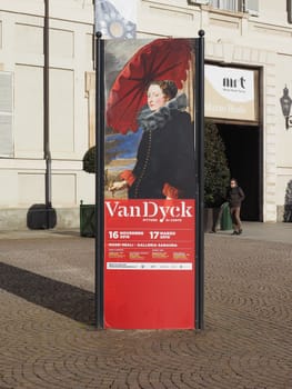 TURIN, ITALY - CIRCA JANUARY 2019: Van Dyck exhibition banner at Musei Reali (Royal Museums)