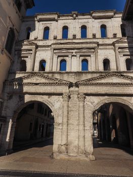 VERONA, ITALY - CIRCA MARCH 2019: Porta Borsari (aka Porta Iovia) city gate