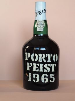 LISBON, PORTUGAL - CIRCA DECEMBER 2018: Bottle of vintage Porto Feist 1965 matured in wood, bottled in 1977