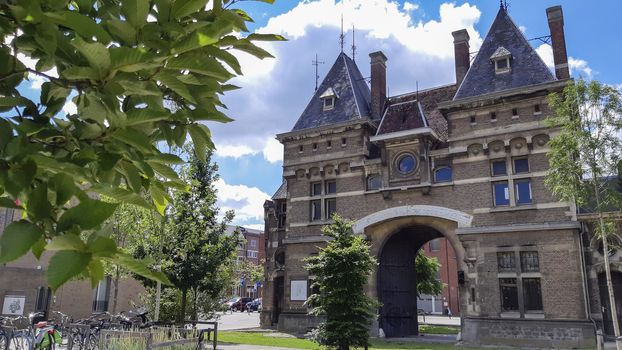 Antwerp, Belgium, July 2020: entrance gate of Groen Kwartier district in Antwerp, Belgium