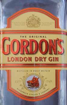 LONDON, UK - CIRCA FEBRUARY 2018: Bottle of Gordon London Dry Gin alcoholic drink