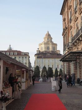 TURIN, ITALY - CIRCA DECEMBER 2018: People at Christmas market