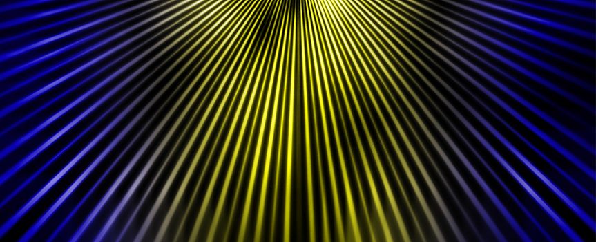 Blue and yellow beams abstract background for design with radial blur. Gradient.