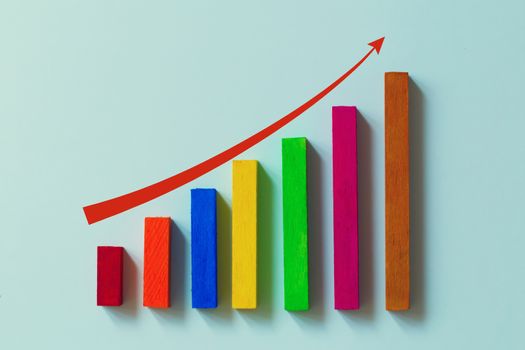 Rising bar graph with red arrow. time value of money / financial concept : Management business financial and managing investment for long term growth.