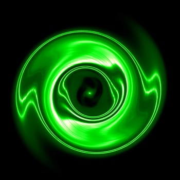 Green and black abstract background for design with radial blur. Space eye.