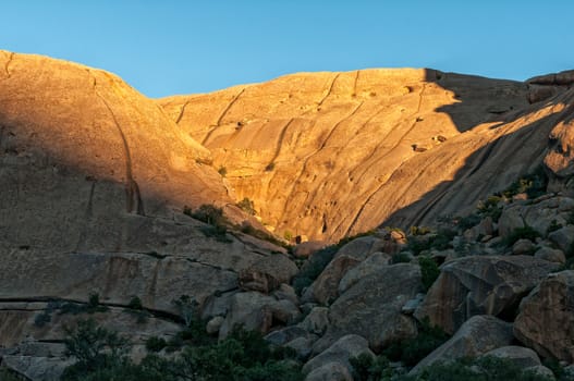 Solid granite hills at sunset at Ameib in the Erongo Region of Namibia