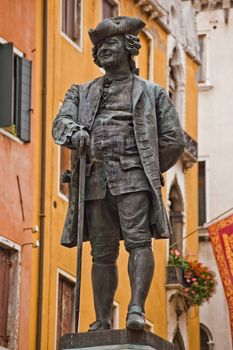 Statue of the great Italian playwright and librettist Carlo Goldoni (1707 - 1793). On public display for hundreds of years in a piazza in his birthplace of Venice, Italy.