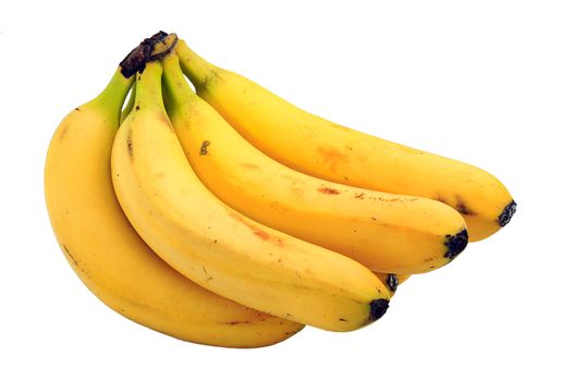 Bunch of ripe bananas cut out and isolated on a white to make a banana background