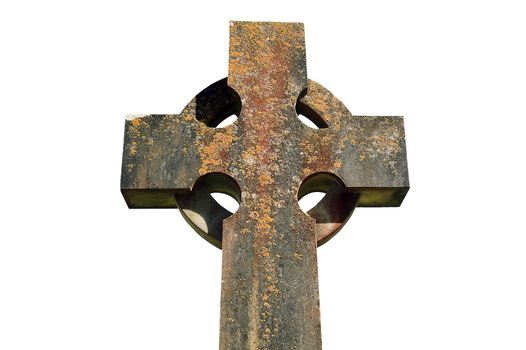 Old Celtic cross found in an old graveyard cut out and isolated on a white background