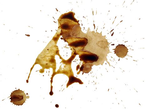 Coffee splatter cut out on and isolated on a white background