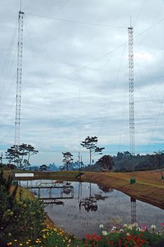 BUKIDNON, PH - FEB 6 - Dahilayan eco adventure park dropzone sky swing metal structure and cables on February 6, 2013 in Bukidnon, Philippines.