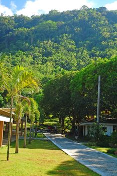 BATANGAS, PH - JULY 30: Pathway at CCF Mount Makiling Recreation Center on July 30, 2019 in Santo Tomas, Batangas, Philippines.