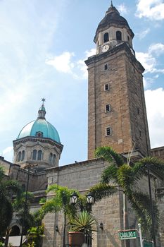 MANILA, PH - FEB 16 - The Minor Basilica and Metropolitan Cathedral of the Immaculate Conception, also known as Manila Cathedral church tower facade at Intramuros on February 16, 2013 in Manila, Philippines.