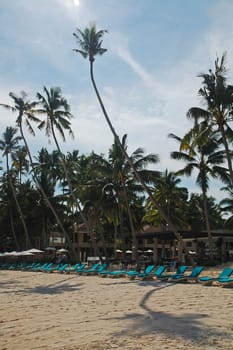 BOHOL, PH - SEPT 1 - Hennan resort beach chairs on September 1, 2015 in Alona beach, Panglao island, Bohol, Philippines