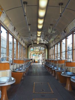 TURIN, ITALY - CIRCA JANUARY 2018: Vintage tramway train for public transport
