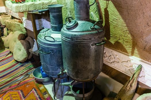 Ushaiqer Heritage Village is a popular tourist attraction some 250 km from Riyadh. It features traditional Arab mud brick architecture as well as artifacts presenting local lifestyle and traditions. Ushaiqer, September 2017