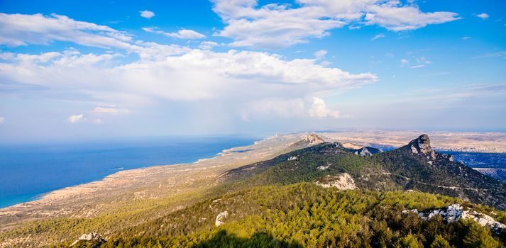 Kyrenia ridge mountains and sea panorama view. Northern Cyprus