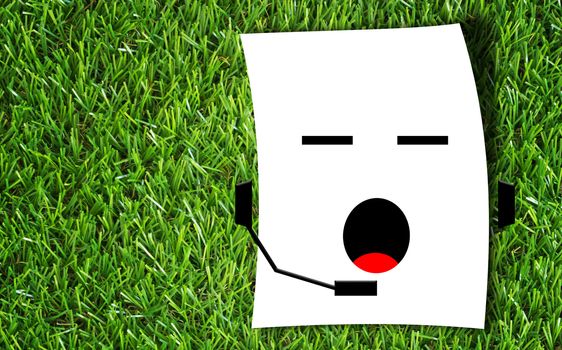 Website and internet contact us concept, customer service, call center white paper cut on green grass background