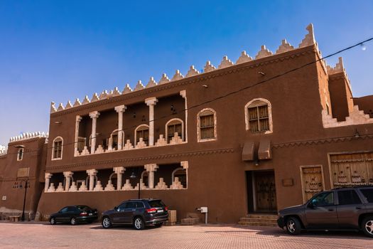 Restored mud-brick buildings in Ushaiqer Heritage Village, Saudi Arabia