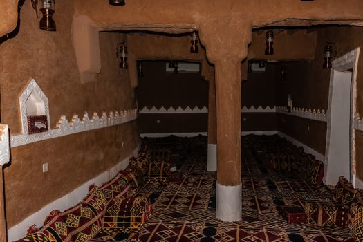 The interior of the traditional Arab mud-brick house in Ushaiqer Heritage Village