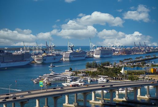 Four Luxury Cruise Ships Docked in Port of Miami