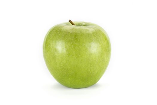 Fresh single green apple, isolated on white background.