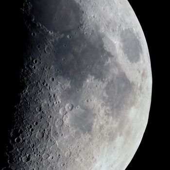 First quarter moon seen with an astronomical telescope, detail