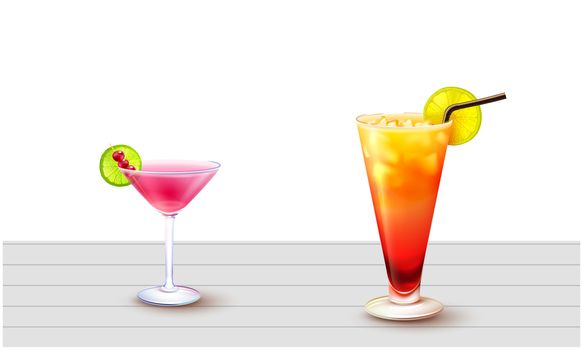 mock up illustration of mocktail glasses on abstract background