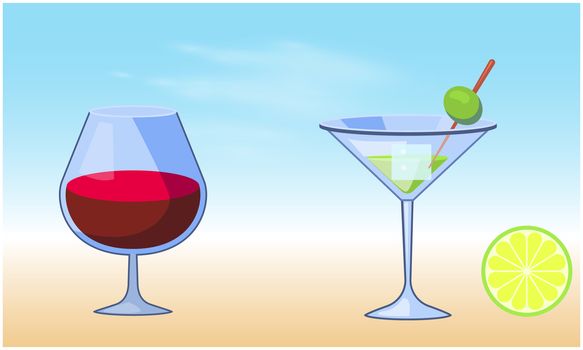 mock up illustration of mocktail glasses on abstract background