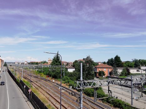 Turin, Italy - 07/02/2020: Travelling around North Italy. Beautiful caption of Turin wih sunny days and blue sky. Panoramic view to the city from Mole Antoneliana. Detailed photography of the old part