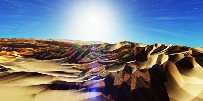 Dunes sunset over the desert. 3d rendering illustration