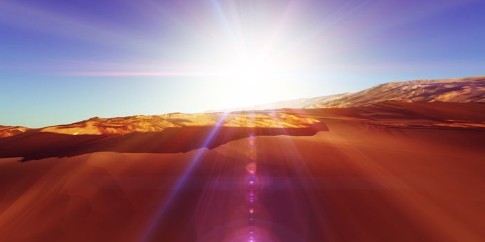 Dunes sunset over the desert. 3d rendering illustration